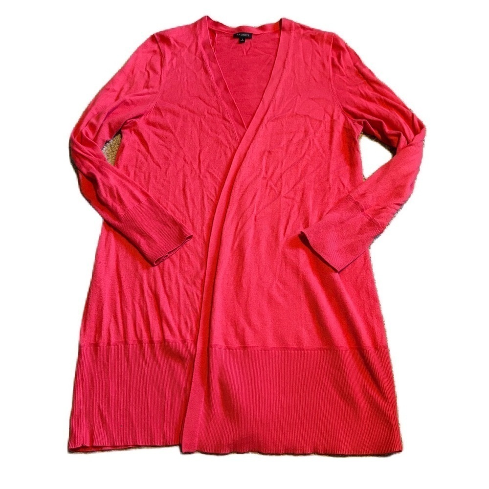 Talbots Vibrant Pink Long Cardigan Large Long No Closure Sweater